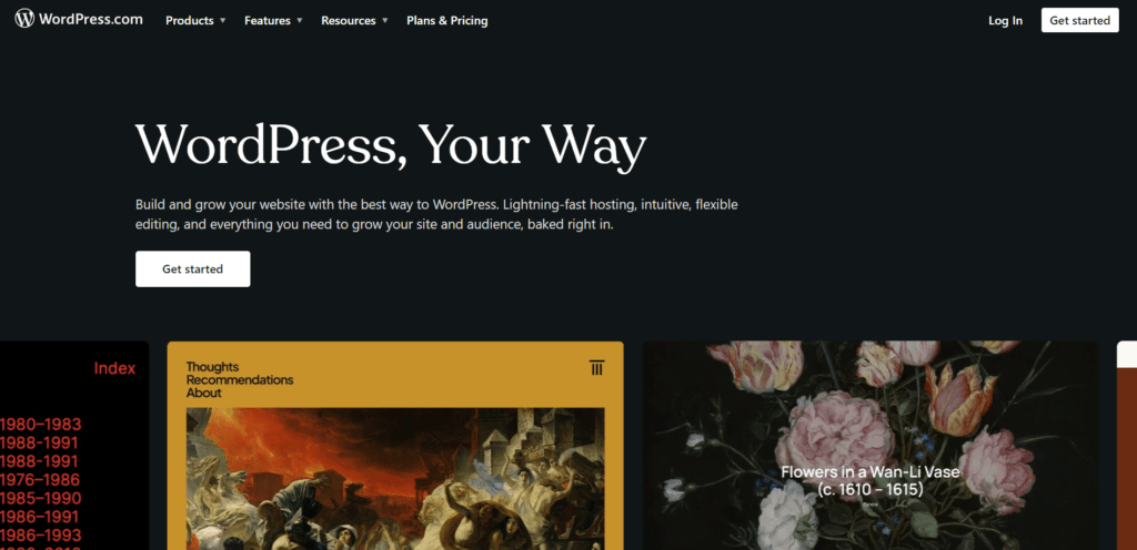 WordPress.com website builder homepage in which main tag line is "WordPress Your Way".
