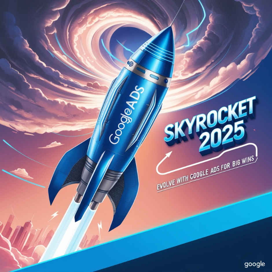 this Visual display a skyrocket with 2025 which showing how your small business grow with google ads